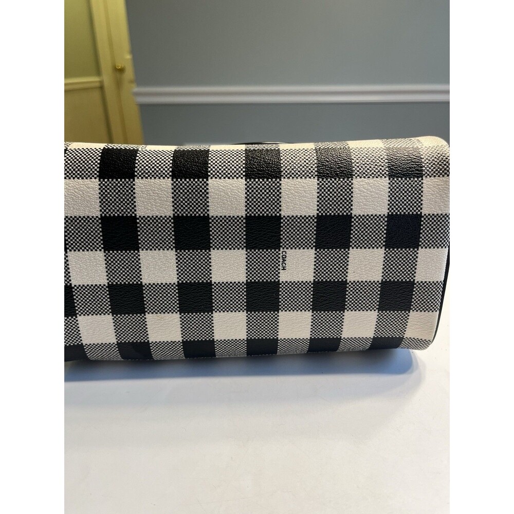 Coach Mini Bennett Black White Plaid Crossed Grain Leather Satchel - Picture 16 of 16